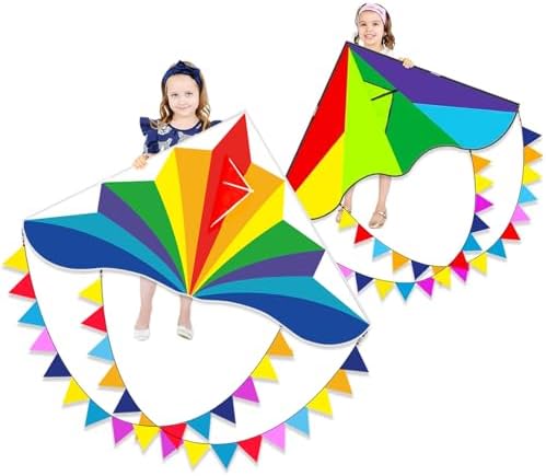 Drachen | Große Regenbogen-Delta-Drachen für Kinder und Erwachsene, Einzeiliges Stranddrachen für Kinder im Alter von 4-8 und 8-12 Jahren, Einfach zu fliegender Drachen für Kleinkinder und Anfänger (2er-Pack). Drachen Drachen