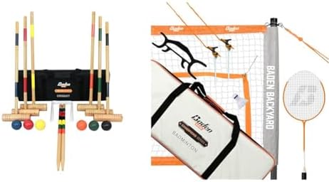 Krocket | Baden Deluxe Serie Croquet Set 29″ Schläger + Champions Tragbares Badminton Set mit Netz, Federbällen, Schlägern, Abgrenzung & Tragetasche Krocket Krocket