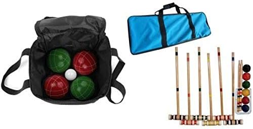 Krocket | Bundle: Marken-Spiele 9-teiliges Boccia-Ball-Set mit tragbarem Nylon-Case und komplettes Croquet-Set mit Tragetasche Krocket Krocket