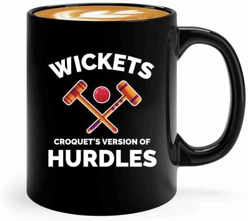 Krocket | Croquet Kaffeetasse 11Oz Schwarz – Wickets – Tennis, Racquetball, Outdoor-Spiel, Netball, Softball für Sportliebhaber, Bhugsleader8526 Krocket Krocket