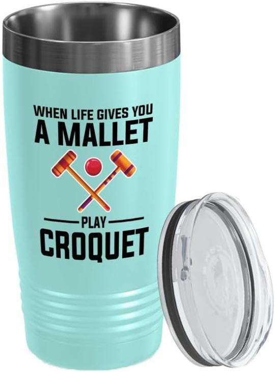 Krocket | Croquet Teal Edition Viking Tumbler 2Oz – Croquet Spielen – Tennis, Racquetball, Outdoor-Spiel, Netball, Softball für Sportliebhaber Krocket Krocket