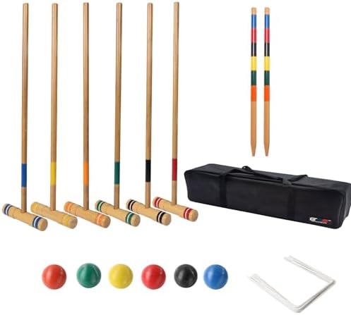 Krocket | Gse Sechs-Spieler-Croquet-Set mit klassischen/Deluxe-Holzschlägern, farbigen Bällen und robustem Tragebeutel für Erwachsene und Kinder – Perfekt für den Außenbereich, Rasen, Garten und Park (Deluxe-Set) Krocket Krocket