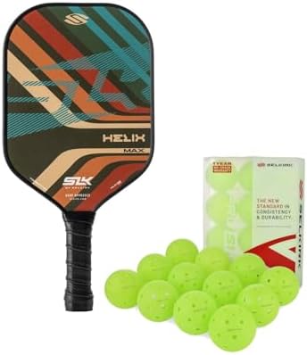 Pickleball | 2024 SLK Helix Pro Pickleball Schläger & Selkirk Pro S1 Ball | Hybridfläche aus Kohlenstofffaser und Fiberglas | Thermoformkern | 38-Loch-Design | Rillen+ 12 Outdoor Pickleball Bälle Pickleball Pickleball