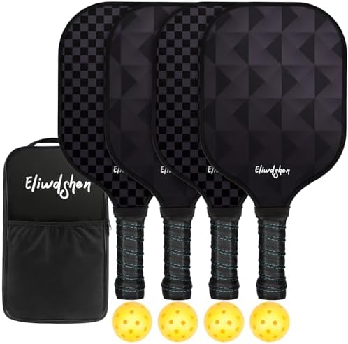 Pickleball | Fiberglas Pickleball Schläger Set mit 4 Pickleball Bällen und Pickleball Tasche, Pickleball Geschenke für Anfänger, Erwachsene und Kinder Pickleball Pickleball