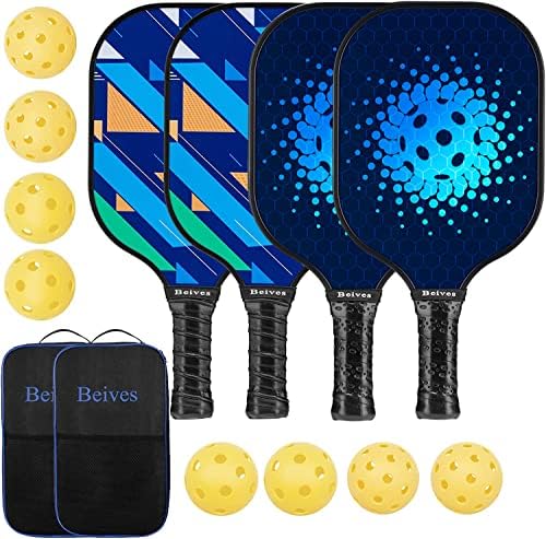 Pickleball | Graphit Pickleball Schläger Set aus 4 leichten Pickleball Schlägern mit 8 Bällen und 2 tragbaren Tragetaschen Pickleball Pickleball