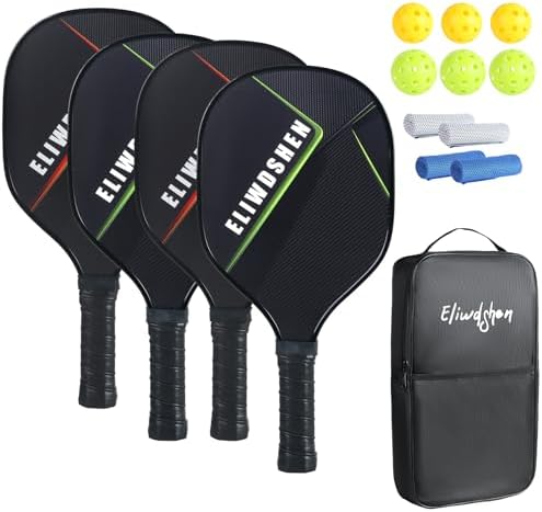 Pickleball | Holz-Pickle-Paddel Set mit 4 Paddeln, 4 Pickleball-Bällen mit 40 Löchern und Tragetasche, Holz-Pickle-Schläger Geschenke für Erwachsene, Kinder und Anfänger mit komfortablem Griff Pickleball Pickleball