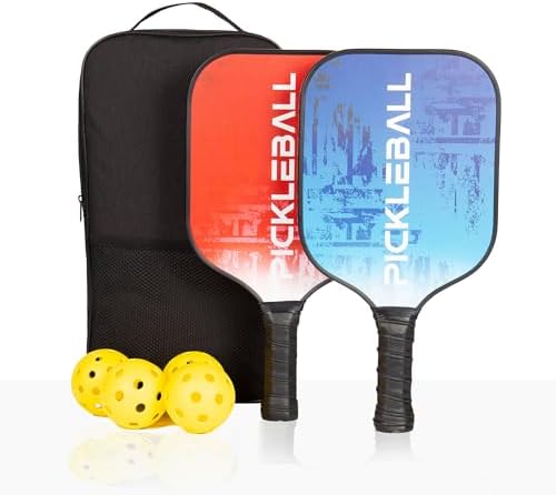 Pickleball | Medeca – Pickleball Set mit Fiberglas-Oberfläche, Mehrfarbige Pickleball-Schläger im Set von 2, Komplettes Pickleball-Schlägerset mit Bällen und Tragetasche Pickleball Pickleball