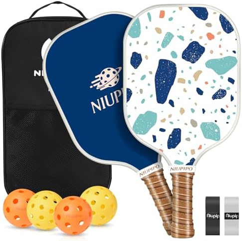 Pickleball | Pickleball Schläger Set aus 2, Fiberglas-Oberfläche Pickleball Set, leichte Pickleball Schläger 2er Pack mit 2 Indoor- und 2 Outdoor-Pickleball-Bällen sowie 1 Tasche, Pickleball Schläger Set für Männer Pickleball Pickleball