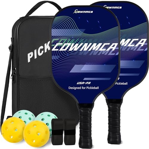 Pickleball | Pickleball Schläger Set aus 2, Fiberglas Pickleball Ausrüstung Set mit 2 Pickleball Schlägern, 4 Pickleball Bällen, 2 Griffbändern & 1 tragbarer Tragetasche Pickleball Pickleball