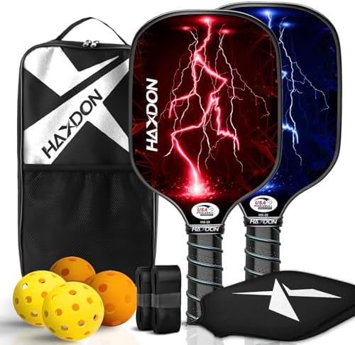 Pickleball | Pickleball Schläger Set aus 2 USAPA genehmigten Fiberglasoberflächen – Pickleball Set mit 2 Pickleball Schlägern, 4 Bällen, Griffbändern und tragbarer Tragetasche – Pickleball Schläger Set für Männer und Anfänger Pickleball Pickleball