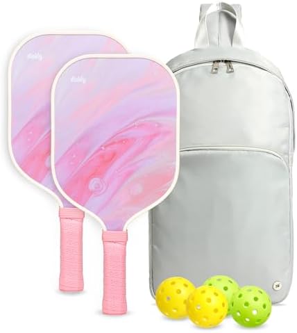 Pickleball | Pickleball Schläger Set aus 2 – USAPA genehmigter Graphit Pickleball Schläger, 2 Pickleball Schläger, 4 Bälle und 1 tragbare Tragetasche, pinkes Pickleball Set für Männer und Anfänger, Aurora Pickleball Pickleball