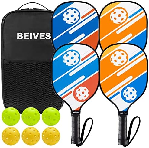 Pickleball | Pickleball Schläger Set – 7-lagige Basswood Holz Pickleball Schläger im Set von 4 mit 6 Bällen und 1 Tragetasche. Pickleball Ausrüstung für Anfänger bis Fortgeschrittene mit zusätzlichem Kantenschutz. Pickleball Pickleball