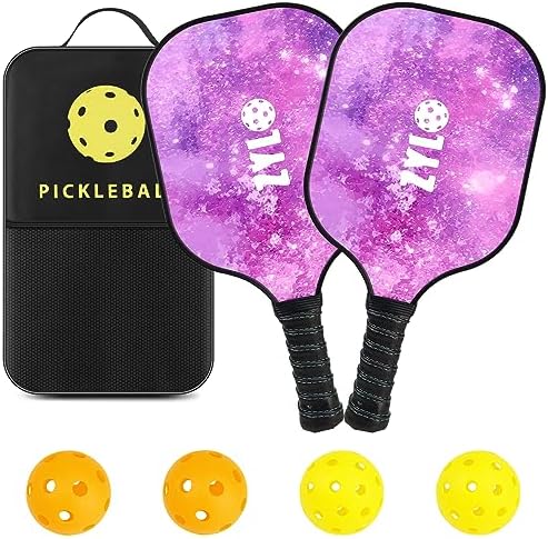 Pickleball | Pickleball Schläger Set mit 2 Schlägern, Fiberglas- und Kohlefaseroberfläche, Pickleball-Rackets mit Rucksack und 4 Pickleballs, Outdoor- und Indoor-Pickleball-Ausrüstung, professionelles Set, leichtgewichtig für Erwachsene und Kinder Pickleball Pickleball