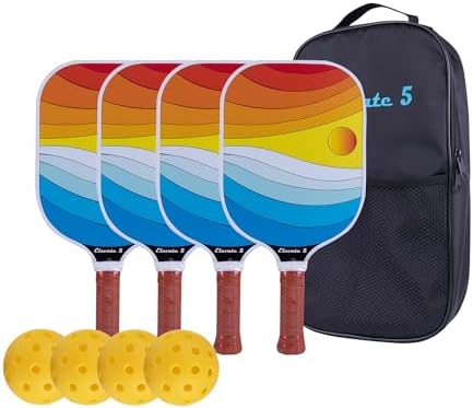 Pickleball | Pickleball Schläger Set mit 4 Pickleball Schlägern, 4 Pickleball Bällen, 1 Pickleball Tasche | Frisches Design aus Kohlefaser für Pickleball Schläger, tolles Pickleball Set, Pickleball Racket, Pickle Ball Pickleball Pickleball