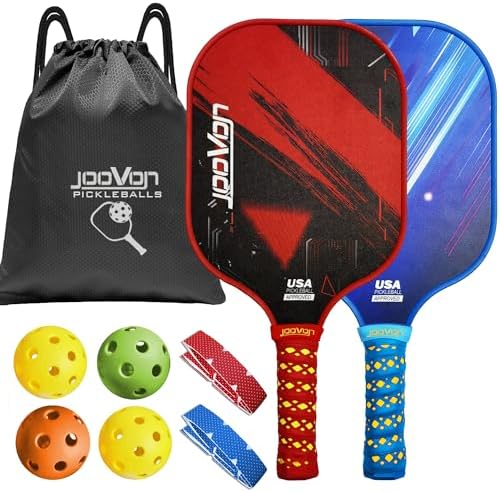 Pickleball | Pickleball Schläger, Usapa genehmigtes Pickleball Schläger Set aus 2, leichtes Fiberglas Pickleball Set, Pickleball Schläger für Erwachsene, mit 4 Pickleball Bällen und einem Rucksack mit Kordelzug. Pickleball Pickleball