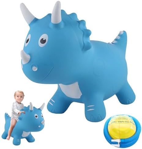 Pogo-Stäbe | Hüpfpferd für Kleinkinder – Niedliches, süßes PVC-Hüpfpferd mit Pumpen – 2 kg Tragfähigkeit – Weicher blauer Dinosaurier für Jungen und Mädchen – Geschenk – Schaukelpferd Pogo-Stäbe Pogo-Stäbe