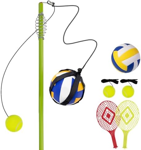 Tetherball | Tetherball Tennis & Tetherball Set – Tetherball-Ausrüstung mit verstellbarem 2 Meter hohen Pfosten für den Garten, inklusive 2 Tennisbällen mit Seil, 2 Schlägern, 1 Tetherball mit Seil und 1 Haken. Spaß für die ganze Familie! Tetherball Tetherball