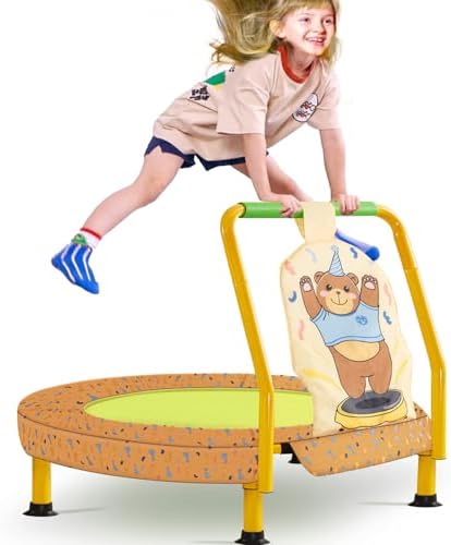 Trampoline & Zubehör | 36-Zoll Mini-Trampolin für Kinder im Alter von 3-1 Jahren mit verstellbarem Handlauf, faltbares kleines Trampolin für drinnen und draußen mit super Sicherheitsmatte und robustem Stahlrahmen, Gelb Trampoline & Zubehör Trampoline & Zubehör