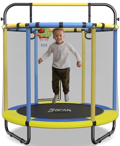 Trampoline & Zubehör | 60“/48“ Mini-Trampolin für Kinder von 1 bis 8 Jahren, 5-Fuß-Kleinkind-Trampolin – Innen-/Außenbereich mit Schutznetz, Schaumstoffgriff, verstellbaren Gymnastikstangen, Basketballkorb, Geschenke für Jungen und Mädchen Trampoline & Zubehör Trampoline & Zubehör