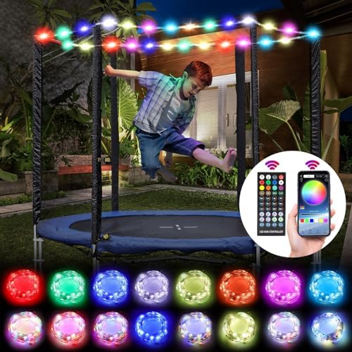 Trampoline & Zubehör | Bluetooth 10m wasserdichte LED-Trampolinlichter – Fernbedienung & App-Steuerung, Musikmodus & 18 Farben, die Ihren nächtlichen Spaß erhellen. Ideal für Trampolin-Zubehör, passend für Trampoline von 0,3m bis 4,3m. Trampoline & Zubehör Trampoline & Zubehör