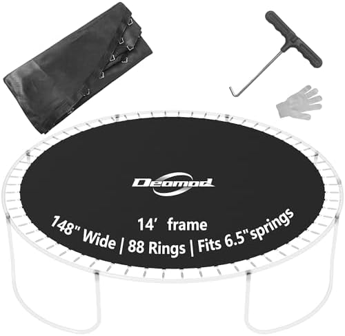 Trampoline & Zubehör | Ersatzmatte für Trampoline mit 12 und 14 Fuß runden Bogenrahmen, 72 und 88 V-Ringe verfügbar, passend für 5,4 Zoll und 6,5 Zoll Federn, Trampoline mit Zughaken und Handschuhen, Trampolinschutzmatte, Schwarz Trampoline & Zubehör Trampoline & Zubehör