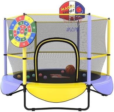 Trampoline & Zubehör | Kleinkind-Trampolin für Kinder – Mini-Trampolin für drinnen und draußen – Kleines Trampolin mit Netz, Basketballkorb und Dartscheibe, 5 Fuß Trampoline & Zubehör Trampoline & Zubehör