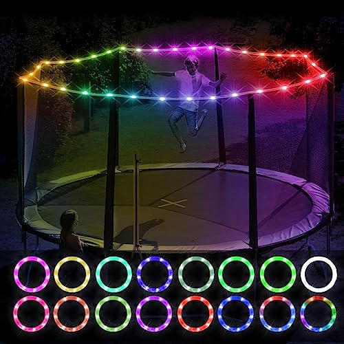 Trampoline & Zubehör | LED-Trampolinlichter, 8 m wasserdichter LED-Streifen mit Fernbedienung für 16/15/14/12/10 Fuß Trampolinrand, 16 Farben, 8 Modi, superhelle Beleuchtung für nächtliches Spielen im Freien, ideales Geschenk für Kinder. Trampoline & Zubehör Trampoline & Zubehör