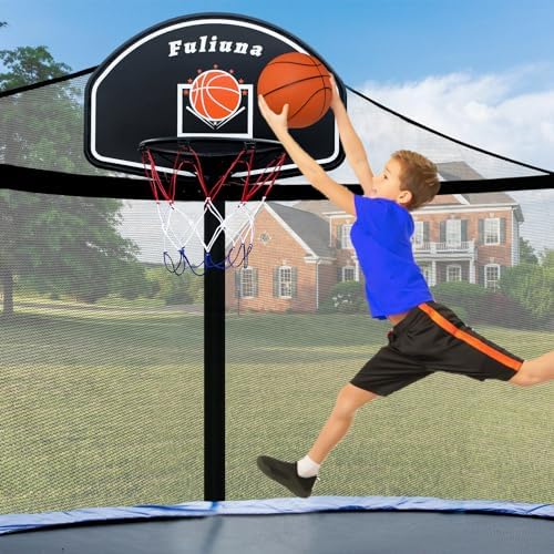 Trampoline & Zubehör | Trampolin Basketballkorb, Basketballkorb für Trampolin geeignet für 25mm gerade Stange & gebogene Stange, Trampolin Basketballkorb Zubehör mit Schutznetz, Mini Ball, Pumpe, einfach zu installieren Trampoline & Zubehör Trampoline & Zubehör