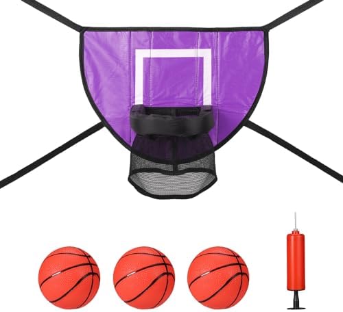 Trampoline & Zubehör | Trampolin Basketballkorb Zubehörset mit Netz, Universeller Basketballkorb für Trampoline mit 3 Mini-Basketbällen und 1 Pumpe, Einfache Installation von Trampolin-Zubehör für Basketball (Lila) Trampoline & Zubehör Trampoline & Zubehör