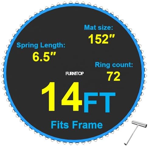 Trampoline & Zubehör | Trampolin Ersatzmatte – Passend für 14 Fuß Trampolinrahmen mit 72 V-Ringen, Feder T-Haken Werkzeug – Geeignet für 5,5″/6,5″ (±0,2) Federn 154″/152″ Matte Trampolin Zubehör Matte Sprungbett Outdoor Blau Schwarz Trampoline & Zubehör Trampoline & Zubehör