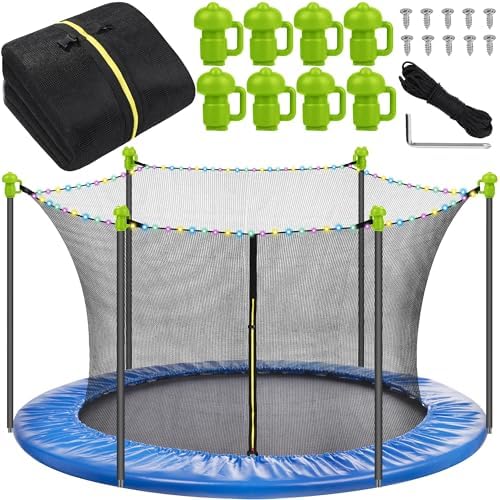 Trampoline & Zubehör | Trampolin Ersatznetz mit 6 Pfosten – Sicherheitsnetz mit leuchtenden Lichterketten und Fernbedienung, 8 Stück Pfostenkappen für runde Rahmen-Trampoline mit 6 geraden Pfosten Trampoline & Zubehör Trampoline & Zubehör