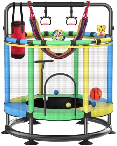 Trampoline & Zubehör | Trampolin für Kinder, voll rostfrei, 44 lbs, runder Boden, kippsicher, Kleinkind-Trampolin, T-Handlauf, verstellbares Baby-Kleinkind-Trampolin mit Basketball-Dartboard. Trampoline & Zubehör Trampoline & Zubehör