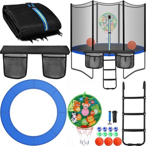 Trampoline & Zubehör | Trampolin Zubehörset, Trampolin Ersatzpolster 14 Fuß, 6 Pfosten Trampolin Sicherheitsnetz, 3-Stufen Trampolinleiter und Trampolin Aufbewahrungstasche, 2-in-1 Trampolin Basketballkorb Dartboards Trampoline & Zubehör Trampoline & Zubehör