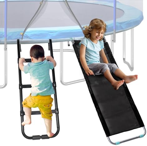 Trampoline & Zubehör | Universelles Trampolin-Rutschleitungs-Kit – Robuste, stabile, sichere und einfach aufzubauende dicke, schwere verzinkte Stahlrohrrutsche mit Leiter für lustige Trampolin-Zubehörteile, leicht zu erklimmen und zu rutschen. Trampoline & Zubehör Trampoline & Zubehör