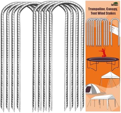 Trampoline & Zubehör | USA Trampolins Pfähle Sonnenschutz Teile Windpfahl 30 cm Schwerlastpfahl Sicherheitsbodenanker Verzinkter Stahl Windpfähle, Packung mit 8 (Silber) Trampoline & Zubehör Trampoline & Zubehör