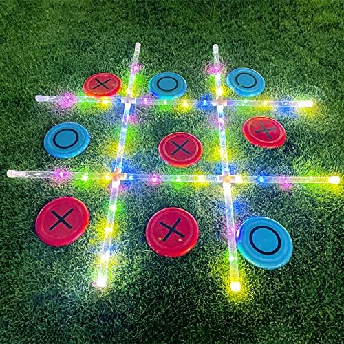 Wurfspiele | Outdoor-Spiele Riesen Tic Tac Toe Spiele, Garten-Rasen-Wurfspiele mit Licht, Leuchten im Dunkeln Hinterhofspiele für Familie, Erwachsene und Kinder (3Ft x 3Ft) Wurfspiele Wurfspiele