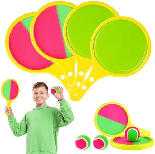 Wurfspiele | Upgrade Toss- und Fangball-Set – Ball- und Fangspiel mit 4 Schlägern und 3 Bällen, Fangball-Set für Strandspiele, Poolspielzeug und Gartenaktivitäten für die ganze Familie, Kinder, Jungen und Mädchen, Geschenk. Wurfspiele Wurfspiele