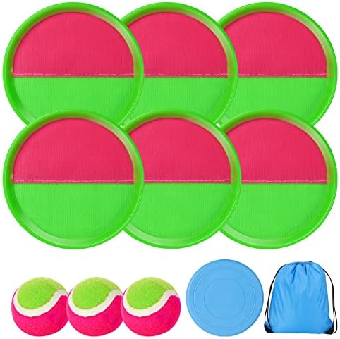 Wurfspiele | Wurf- und Fangballset mit 6 Schlägern, 3 Bällen und 1 Frisbee – Garten Spiele für Kinder, Außenspielzeug, Strandspielzeug, Camping Spiele, Indoor- und Outdoor-Spiele für Kinder und Familien. Wurfspiele Wurfspiele