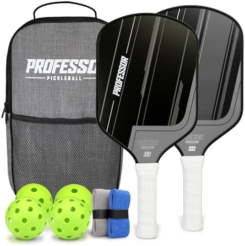 Pickleball | Professor Premier Pickleball Schlägerset mit 2 Fiberglas-Oberflächen-Schlägern, 4 Bällen, Tragetasche und Griffen – 2024 Usapa genehmigt! Pickleball Pickleball