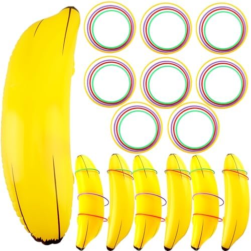 Wurfspiele | 8er Set Aufblasbares Bananenring-Wurfspiel – 8 Stück Aufblasbare Bananenrequisiten – 32 Stück Plastik-Wurf-Ringe für Junggesellinnenabschied-Spiele, Brautparty, Sommer-Pool- und Strandaktivitäten Wurfspiele Wurfspiele