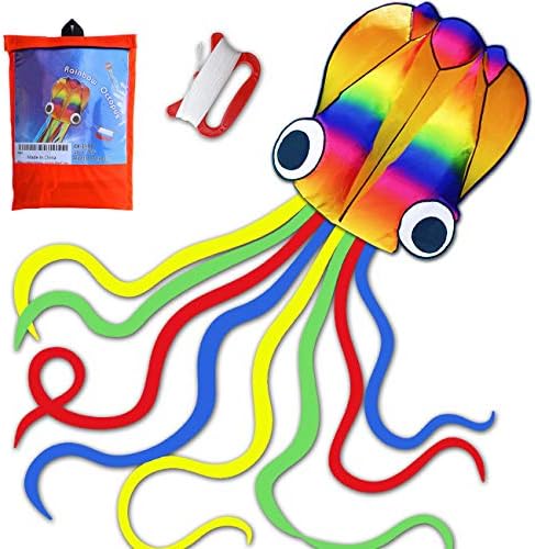 Drachen | Regenbogen Weicher Oktopus Drachen für Kinder und Erwachsene – Großer Drachen mit 200 Fuß Flugleine – Einfach zu fliegendes Spielzeug für Outdoor-Spiele, Strand und Aktivitäten Drachen Drachen