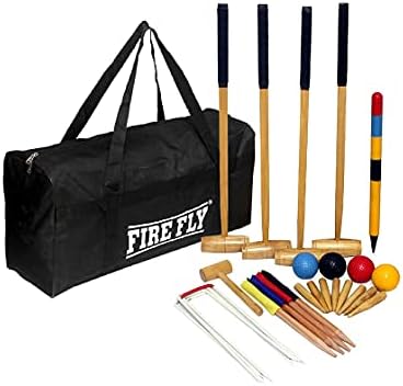 Krocket | 4-Spieler Outdoor Holz-Croquet-Set für den Garten – Familienunterhaltung mit Tragetasche Krocket Krocket