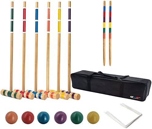 Krocket | Gse Sechs-Spieler-Croquet-Set mit klassischen/Deluxe-Holzschlägern, bunten Bällen, robustem Tragebeutel für Erwachsene und Kinder, perfekt für den Außenbereich, Rasen, Garten, Park (Klassisches Set) Krocket Krocket