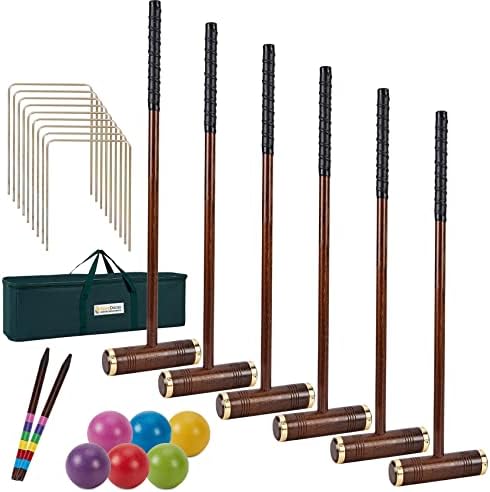 Krocket | Sechs-Spieler-Krocketspiel, 35″ Krocket-Set mit hochwertigen Holzschlägern | Bunte Bälle | Tore | Pfähle | Tragetasche, klassische Outdoor-Garten-Spiele für Jugendliche, Erwachsene und Familien Krocket Krocket